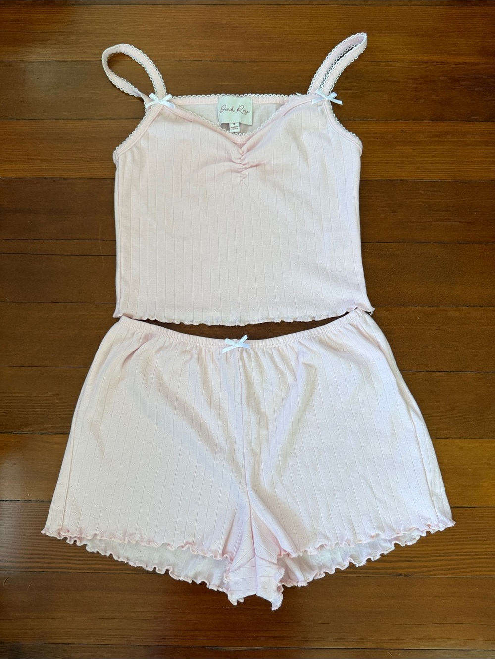 Pink Rose Light Pink Ribbed Cami & Short Pajama Set